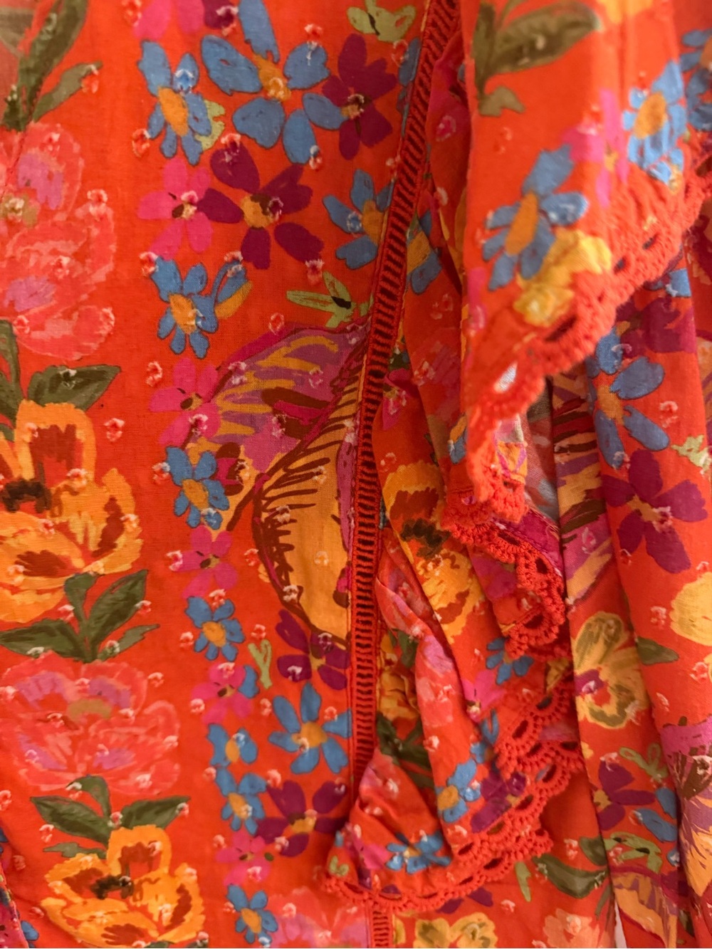 FARM Rio Coral & Yellow Floral Ruffle Button-Up Blouse - Picture 4 of 6